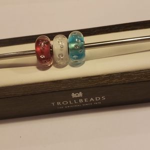 Trollbeads- 3 Diamond Beads (ice blue, pink, white